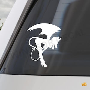 Devil Girl Horn Wings Tail Vinyl Car Decal, Demon Anime Style Window Laptop Sticker