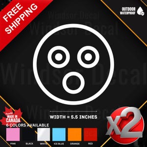 2X Surprised Emoji Sticker | Funny Emoji Vinyl Decal for Car, Truck, Laptop, Tumbler, Window, Wall | 5.5" Sticker