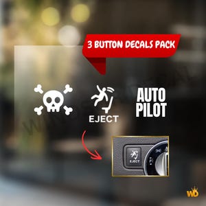 3 Pack Funny Blank Car Button Decals, Truck Dashboard Sticker, Eject Passenger Button Decal