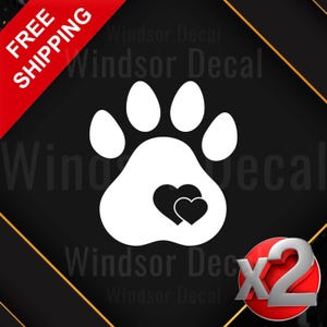4 Stück Hundeliebe Aufkleber | Fußabdruck Mit Herzschlag | Für Auto Fenster | Haustier Deko