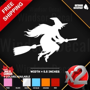 2X Witch on a Broom Sticker | Halloween Witch Vinyl Decal for Car, Truck, Laptop, Window, Wall | No Background Decal Sticker