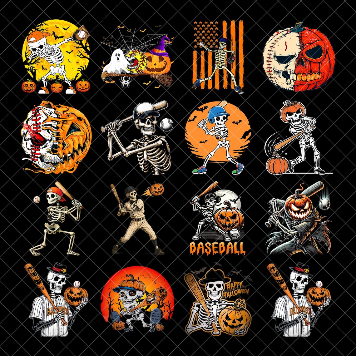 Halloween Skeleton Baseball Png Bundle, Spooky Baseball Player Png ...