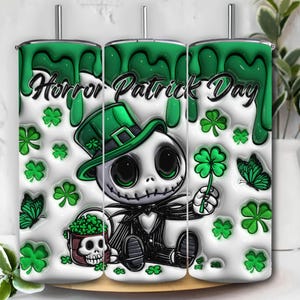 ST Patrick's Skinny 20oz Tumbler Wrap, Jack Skellington Design 20oz Tumbler Png, Four-leaf Clover Tumbler, Cartoon 20oz Tumbler Sublimation