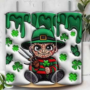 ST Patrick's Horror Character 20oz Tumbler Wrap, Cartoon Design Puffy Tumbler, Puffy Tumbler, Horror Tumbler Sublimation