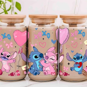 Stitch Valentine 16 Oz Libbey Can Glass Png, Stitch Valentine Heart PNG Instant Download, Stitch and Angel Png, Stitch Cupid 143 Png