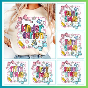 Preppy Back to School Bundle PNG, Coquette Teacher First Day of School Shirt Design, Girly Checkered Sublimation, Pre-k 1st/2nd/3rd Grade