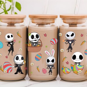 Cartoon Easter Day 16 Oz Glass Png, Cartoon Bunny Easter Eggs PNG Instant Download, Jack Skellington Bunny Easter Day Sublimation Designs