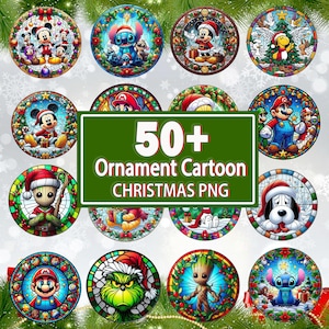 Dateien Cartoon Buntglas Weihnachtsornament Bundle PNG, Weihnachten Rundes Ornament Png, Trendy Cartoon Weihnachtsornament Png, Digitaler Download