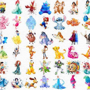 Character Cartoon Watercolor Png Bundle, Cartoon Watercolor Clipart, Watercolor Character Cartoon Png, Princess Png Sublimation,Gif For Kids