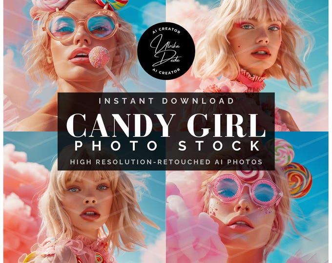Featured listing image: High-Resolution AI-Generated Candy-Themed Fashion Photography Collection | 4 Stunning Digital Art Images