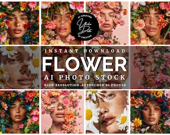 High-Resolution AI-Generated Floral Portraits Collection | 12 Stunning Beauty and Flower Stock Photos