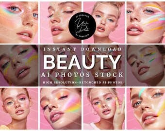 12 Beauty AI Photos Stock | Vibrant Retouched Images for Social Media, Marketing, and Editorial Use | High-Quality AI-Generated Photography
