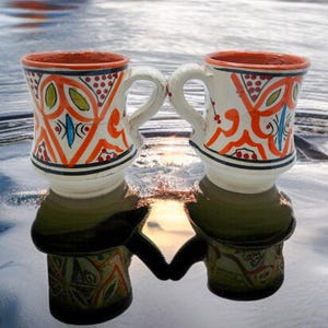 Set of 2 Ceramic Mugs, Handcrafted Ceramic Cup, Handmade Berber Moroccan Traditional, Handpainted mug, Colorful Geometric mug,Large Tea Mugs