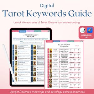 Tarot Keywords Cheat Sheet | Astrology and Tarot Guide | Digital Upright and Reversed Meanings | Beginner and Advanced Tarot Witch