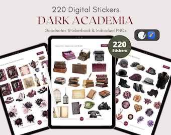 Pegatinas digitales Dark Academia, Poetcore, Goodnotes Planner (Descargar)