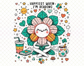 Bookish PNG File: Happiest When I'm Reading, Trendy Artsy Design (Digital Download)