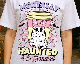 Haunted Caffeinated Ghost PNG, Funny Retro Halloween (Digital Download)