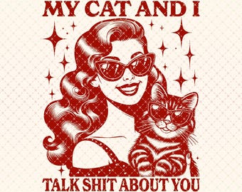 Funny Cat & Woman Retro PNG, Graphic Tee Design (Digital Download)