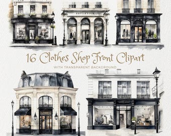 Watercolor Shop Front Clipart, Boutique Storefront PNG (Digital Download)