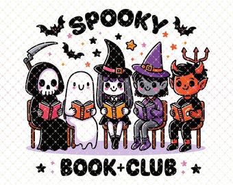 Spooky Book Club PNG: Halloween Reading Characters Design (Digital Download)