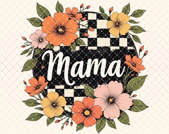 Retro Mama Checkers PNG: Floral Sublimation Design (Digital Download)