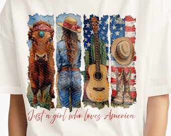 Cowgirl USA PNG: Western 4th of July Brushstroke Design (Digital Download)