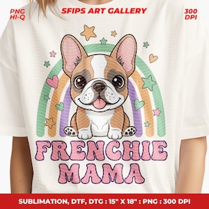 Frenchie Mama PNG: Spring Shirt Design, Bulldog Mom Sublimation (Digital Download)