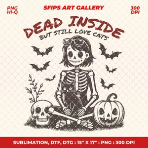 Dead Inside But Still Love Cats, Retro Ghost Cat Mama Skeleton Png, Cute Spooky Halloween Sublimation Design, Trendy Halloween Png