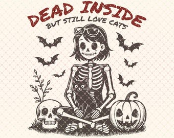 Retro Ghost Cat Skeleton PNG, Halloween Sublimation Design (Digital Download)