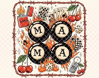 Collage de mamá occidental PNG, dados de cereza retro (descarga digital)