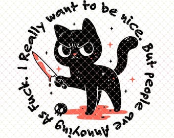 Angry Cat PNG: Sarcastic Sticker Design for T-Shirts (Digital Download)