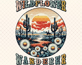 Retro Wildblumen PNG: Vintage Gänseblümchen, T-Shirt Design (digitaler Download)