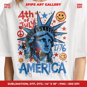 Statue of Liberty PNG: Graffiti USA Flag Design (Digital Download)
