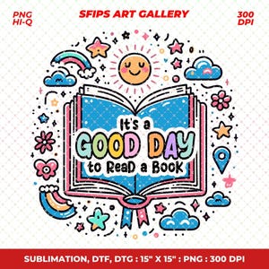 Book Lover PNG: Good Day to Read Clipart (Digital Download)