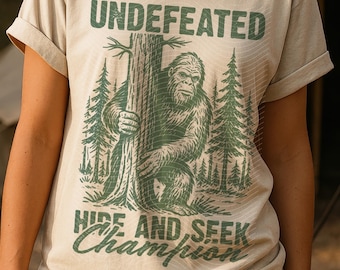Bigfoot Hide And Seek PNG: Funny Sasquatch Mountain Shirt Design (Digital Download)