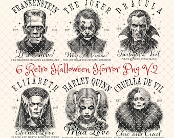 Retro Halloween Bundle Png, Halloween Horror Movie Characters, Horror Png, Halloween Shirt Png, Horror Sublimation, Trendy Png, Digital Png