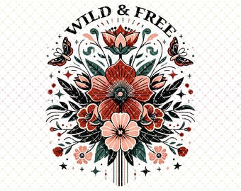 Wild and Free PNG: レトロな昇華デザイン (デジタルダウンロード)