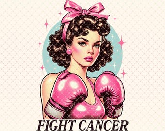 Boxing Girl Fight Cancer PNG: Breast Cancer Awareness Sublimation (Digital Download)