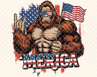 Funny Patriotic Bigfoot PNG: 4th of July Sublimation Design (Digital Download)