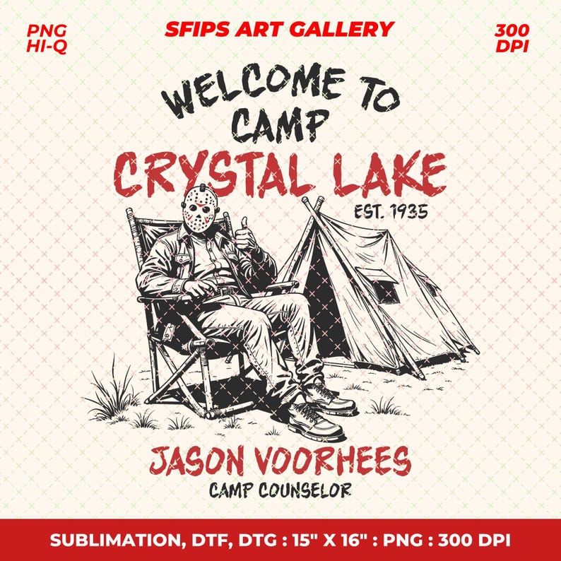Camp Crystal Lake PNG: Jason Voorhees Halloween Design (Digital Download) image 1