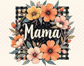 Retro Mama Checkers PNG: Floral Sublimation Design (Digital Download)