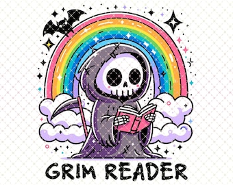Grim Reader PNG, Bookish Sublimation Design (Digital Download)