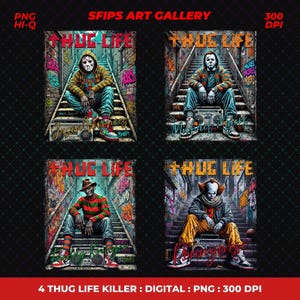 Thug Life Bundle, Killer Character PNG, Movie Halloween Png, Urban Trap Designs, Hiphop Tshirt Designs, Horror Fan Art, Digital Download