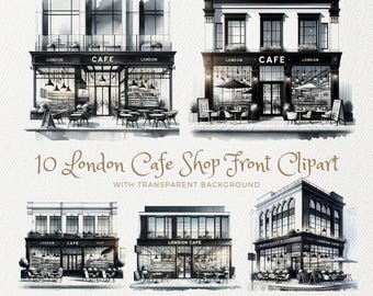 Watercolor London Cafe Shop Front Clipart (PNG)