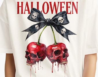 Halloween Cherry Skull PNG: Spooky Bow, Girly Creepy Design (Digital Download)