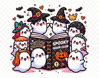 Spooky Book Club Ghosts PNG, Halloween Reading Design (Digital Download)