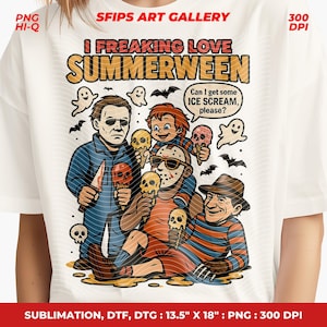 Summerween Png, Summer Halloween png, I Freaking Love Summer PNG, Funny Halloween Funny, Horror Characters png, Halloween in Summer Png