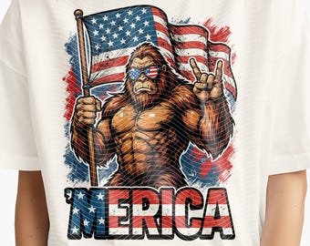 Funny Patriotic Bigfoot PNG: 4th of July Sublimation Design (Digital Download