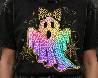 Retro Glitter Ghost PNG: Halloweenowy projekt sublimacji (pobranie cyfrowe)