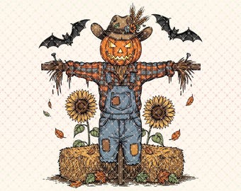Haunted Scarecrow PNG: Western Halloween Sublimation Design (Digital Download)